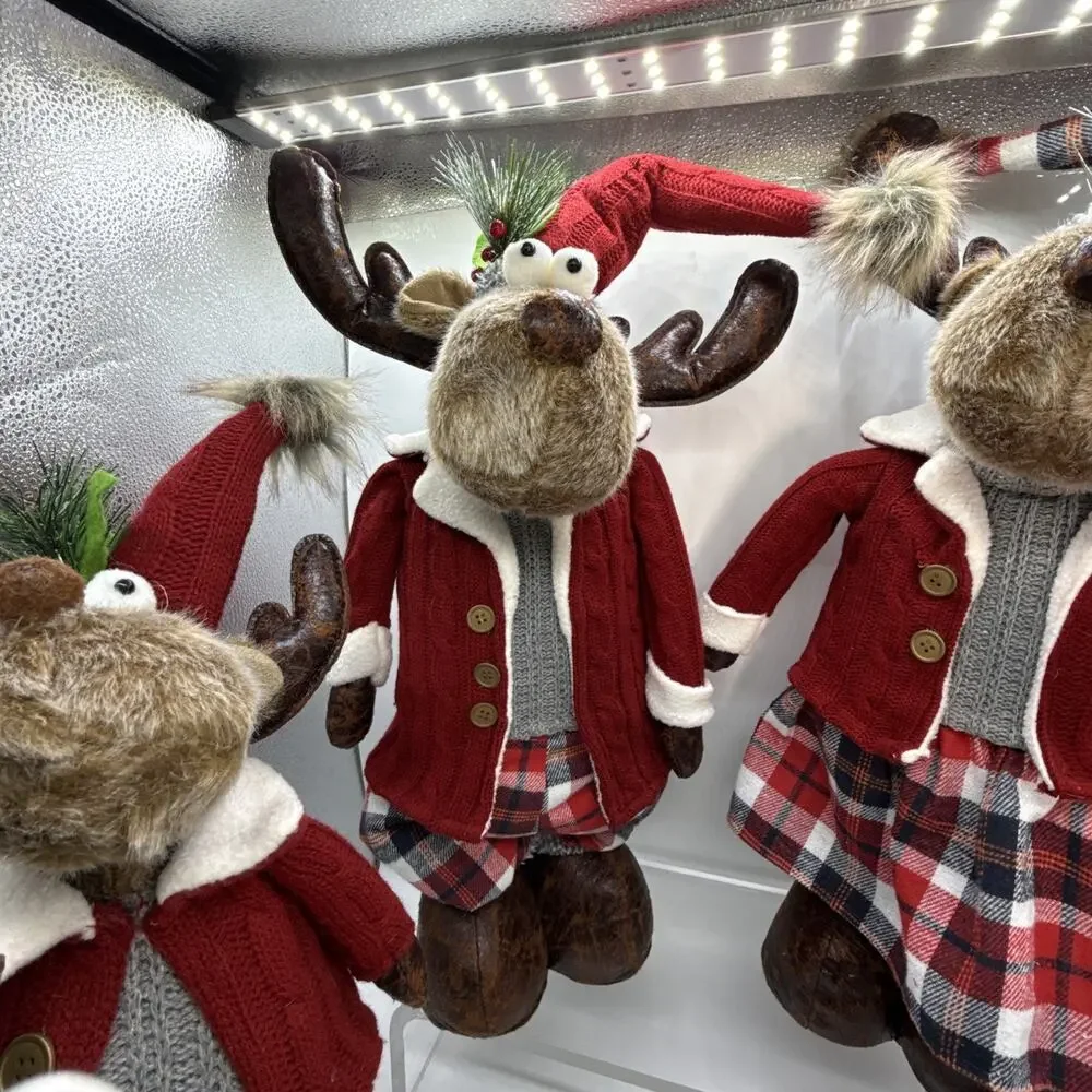 Member's Mark 4 Pc Plush Moose Set W/Adjustable Height On Legs Of Ma & Pa Xmas⬇️